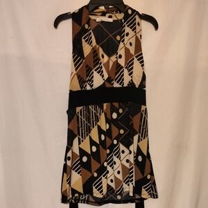 *2/$10*Charlotte Russe deep V neck black, tan and brown sleeveless top sz M